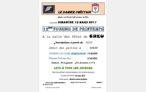 Tournoi open à Chéu 89 dimanche 19 mars 2017