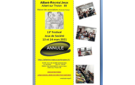 13e Festival des jeux AILLANT-RECREA'JEUX : ANNULE